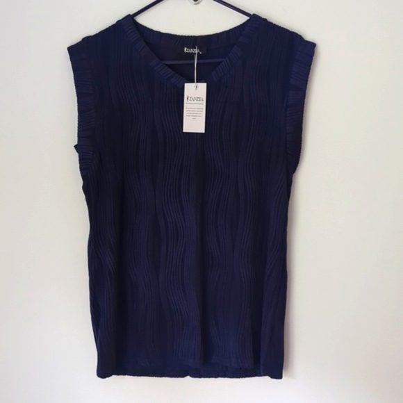 NWT Zanzea Navy blue Short Cap Sleeves Textured Top Size Small - Picture 2 of 6